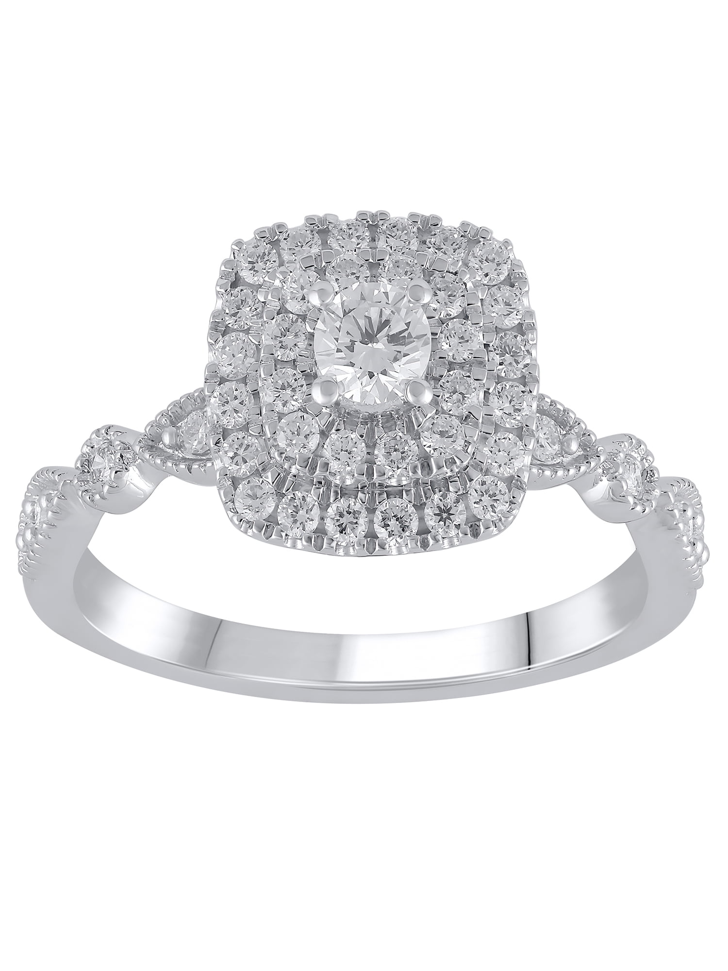 Brilliance Fine Jewelry Lab Grown Diamond Cushion Frame Engagement Women Ring 1/2 ct Sterling Silver