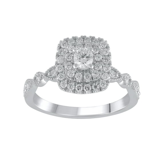 Brilliance Fine Jewelry Lab Grown Diamond Cushion Frame Engagement Women Ring 1/2 ct Sterling Silver