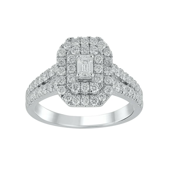 Brilliance Fine Jewelry 1 Ct Lab Grown Diamond Composite Halo Engagement Women's Ring Sterling Silver
