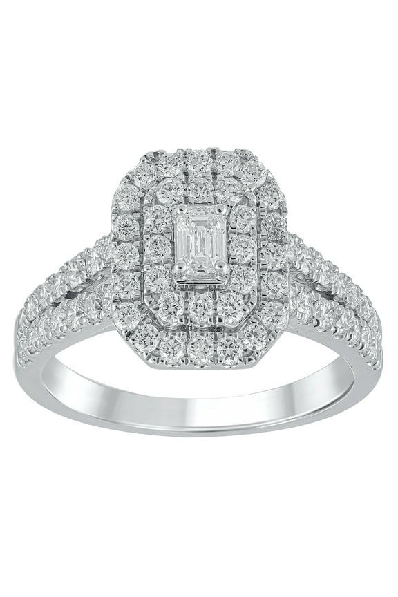 1 Ct Lab Grown Diamond Composite Halo Engagement Women's Ring Sterling Silver