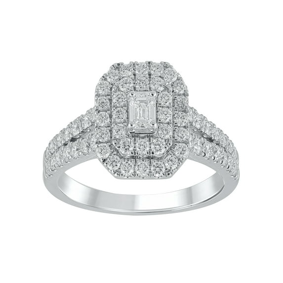 Brilliance Fine Jewelry 1 Ct Lab Grown Diamond Composite Halo Engagement Women's Ring Sterling Silver