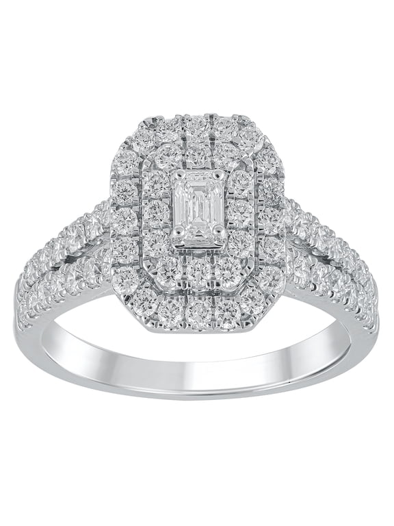 1 Ct Lab Grown Diamond Composite Halo Engagement Women's Ring Sterling Silver