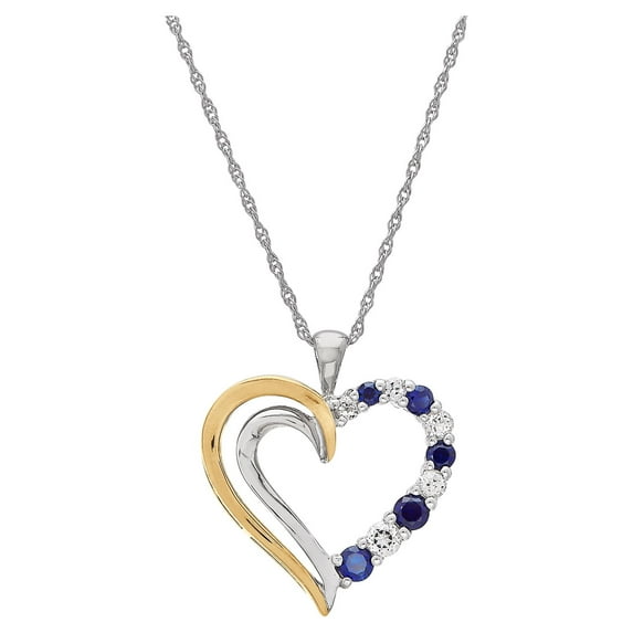 Brilliance Fine Jewelry Created Blue Sapphire White Sapphire Heart Pendant in Sterling Silver and 10K Gold