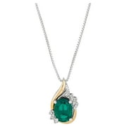 Brilliance Fine Jewelry Created Emerald Diamond Accent Necklace in Sterling Silver and 10kt Yellow Gold,18"