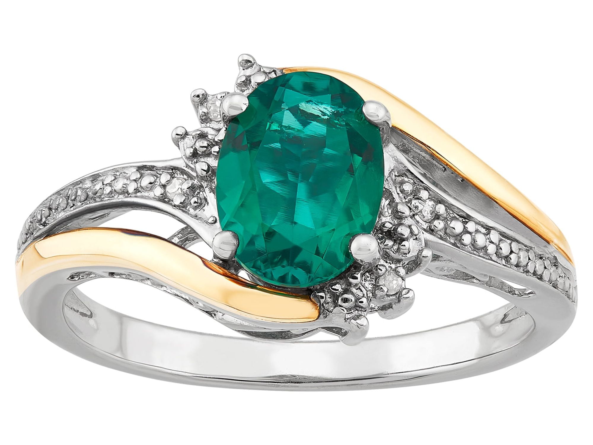 Brilliance Fine Jewelry Created Emerald Diamond Accent Ring in Sterling  Silver and 10K Yellow Gold