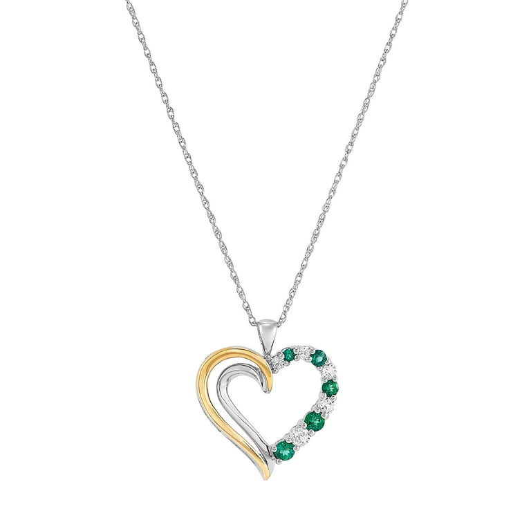 Sterling Silver & Gold-Plated Diamond & Emerald Heart Necklace Sterling Silver & Gold-Plated Diamond & Emerald Heart Necklace