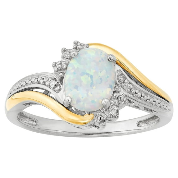 Brilliance Fine Jewelry Created Opal Diamond Accent Ring in Sterling Silver and 10K Yellow Gold