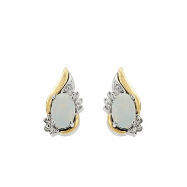 Brilliance Fine Jewelry Created Opal Diamond Earrings in Sterling Silver and 10K Yellow Gold