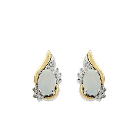 Brilliance Fine Jewelry Created Opal Diamond Earrings in Sterling Silver and 10K Yellow Gold
