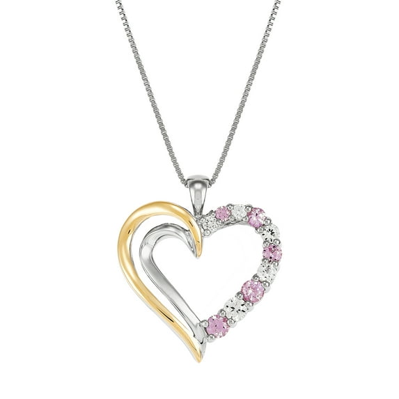 Brilliance Fine Jewelry Created Pink and White Sapphire Heart Pendant in Sterling Silver and 10K Gold