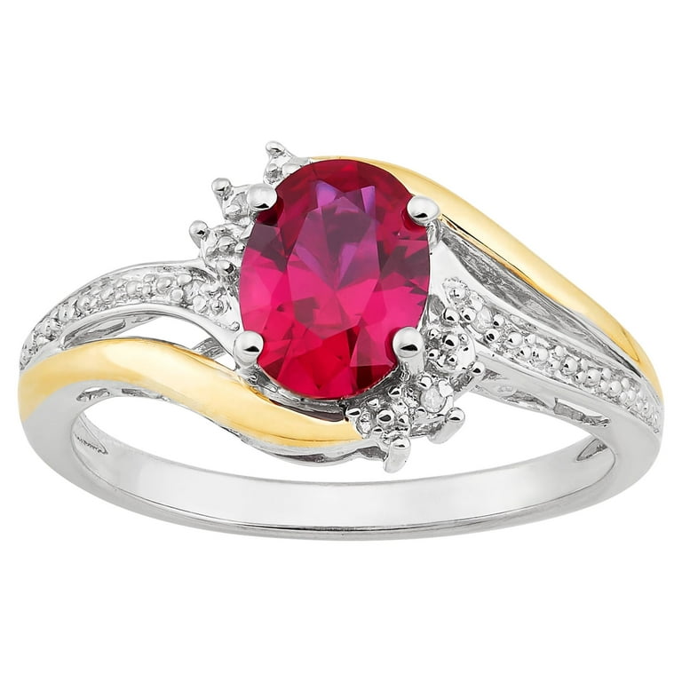 Brilliance Fine Jewelry Created Ruby Diamond Accent Ring in Sterling Silver  and 10K Yellow Gold