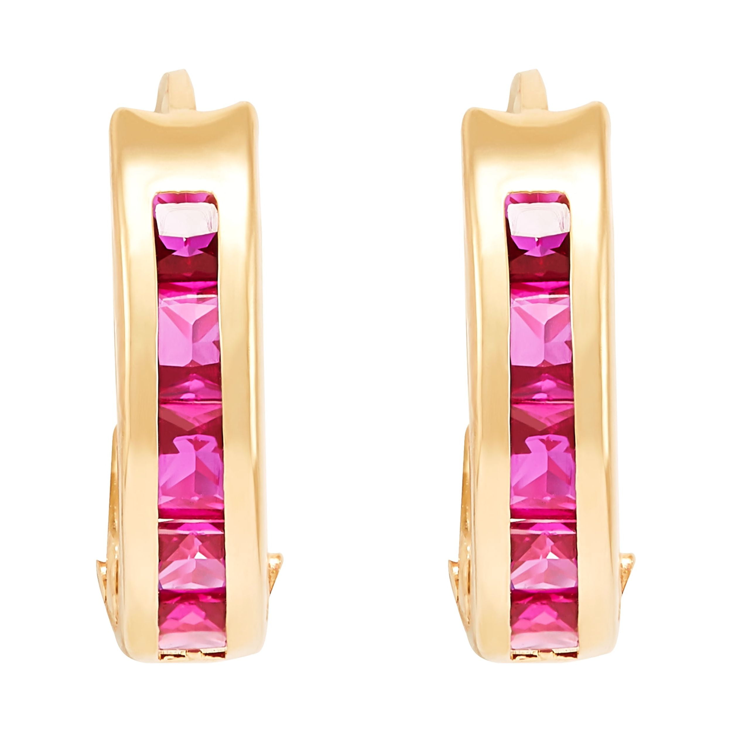 Brilliance Fine Jewelry Created Ruby Huggie Style Earrings in 10K Yellow Gold