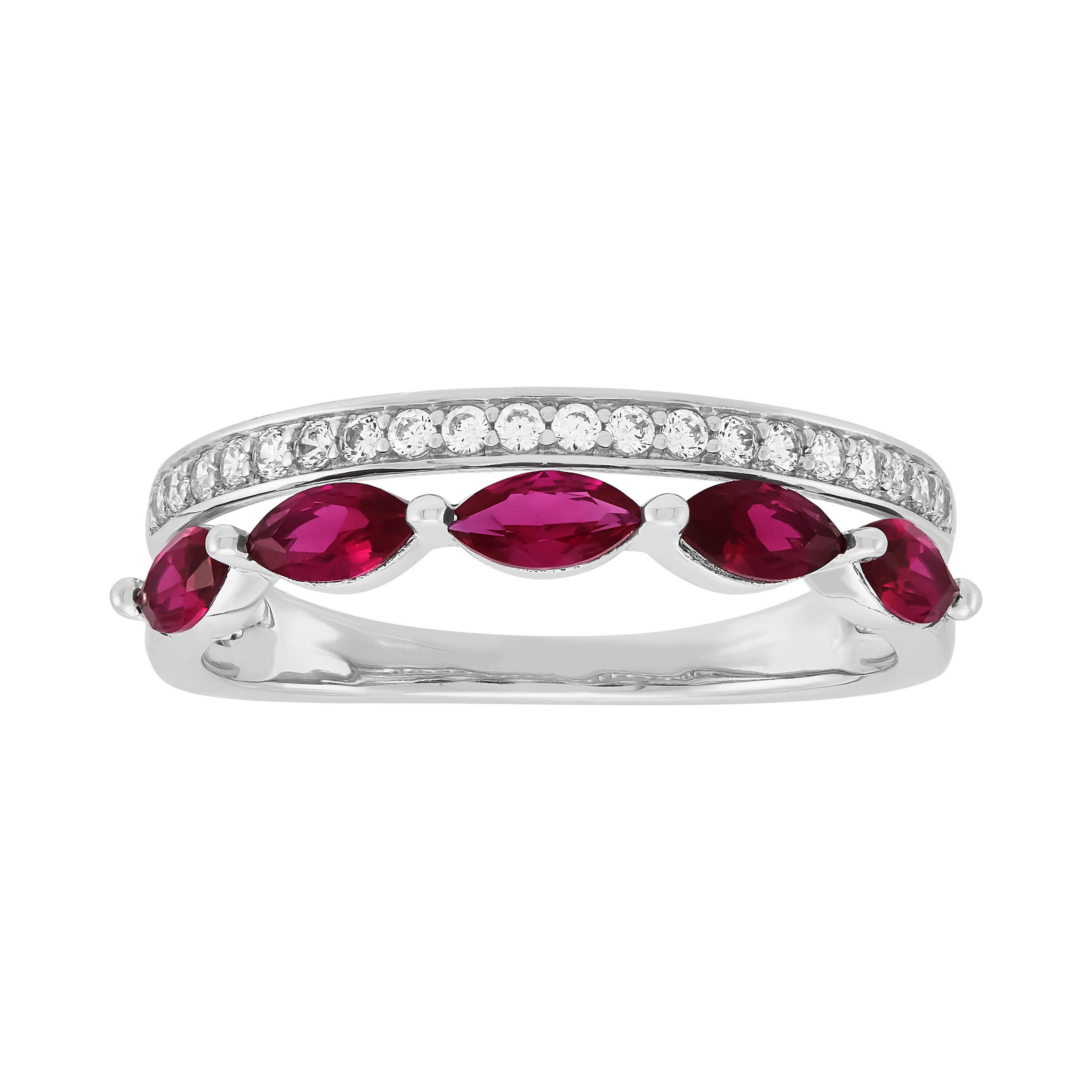 Brilliance Fine Jewelry Created Ruby Marquise Band Ring in Sterling Silver