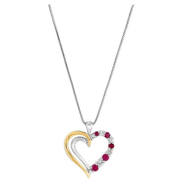 Brilliance Fine Jewelry Created Ruby White Sapphire Heart Pendant in Sterling Silver and 10K Gold