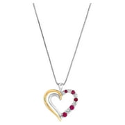 Brilliance Fine Jewelry Created Ruby and Created White Sapphire Heart Pendant in Sterling Silver and 10K Yellow Gold, 18" Necklace
