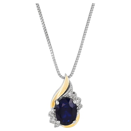 Brilliance Fine Jewelry Created Sapphire Diamond Accent Necklace in Sterling Silver and 10kt Yellow Gold,18"