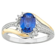 Brilliance Fine Jewelry Created Sapphire Diamond Accent Ring in Sterling Silver and 10K Yellow Gold
