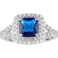 thumbnail image 1 of Brilliance Fine Jewelry Created Sapphire and CZ Sterling Silver Double-Halo Cushion Ring, 1 of 1