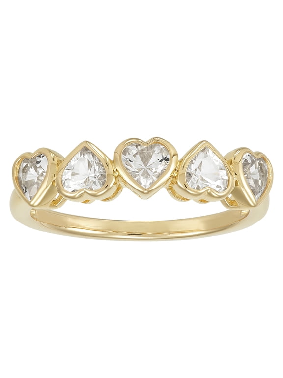 Created White Sapphire Heart Band Ring in Sterling Silver with 14K Gold Plate, Size 7