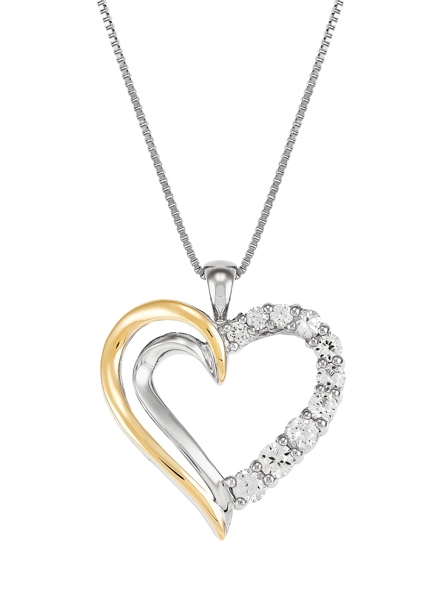 Brilliance Fine Jewelry Created White Sapphire Heart Pendant in Sterling Silver and 10K Gold