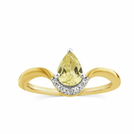 Brilliance Fine Jewelry Created Yellow Pear Sapphire and Lab Grown Diamond Accent Ring in 14K Yellow Gold-Plated Sterling Silver, Women