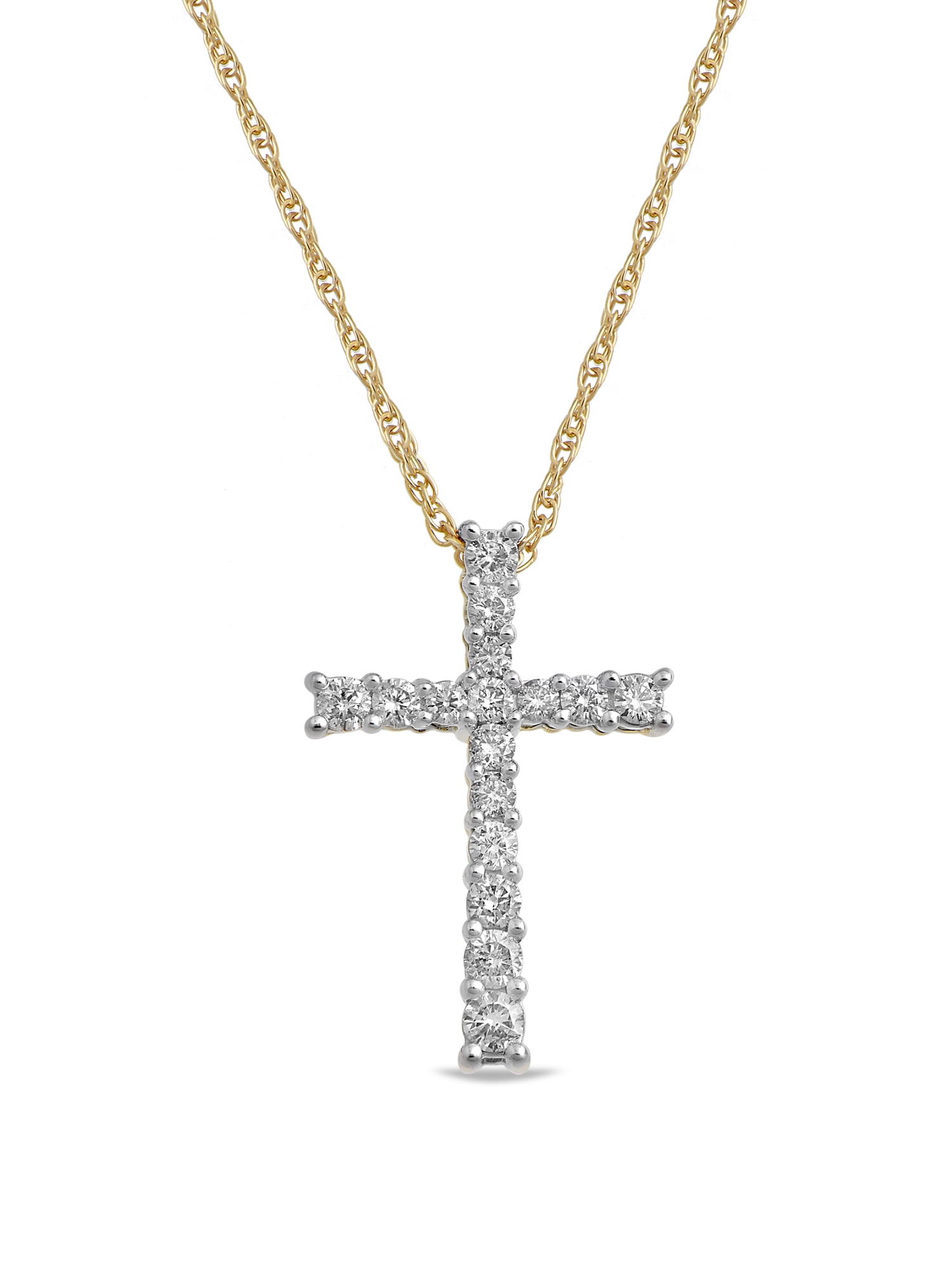 Brilliance Fine Jewelry 1/2 Carat Diamond Cross Pendant Necklace in 10k Yellow Gold with 18 Inch Chain
