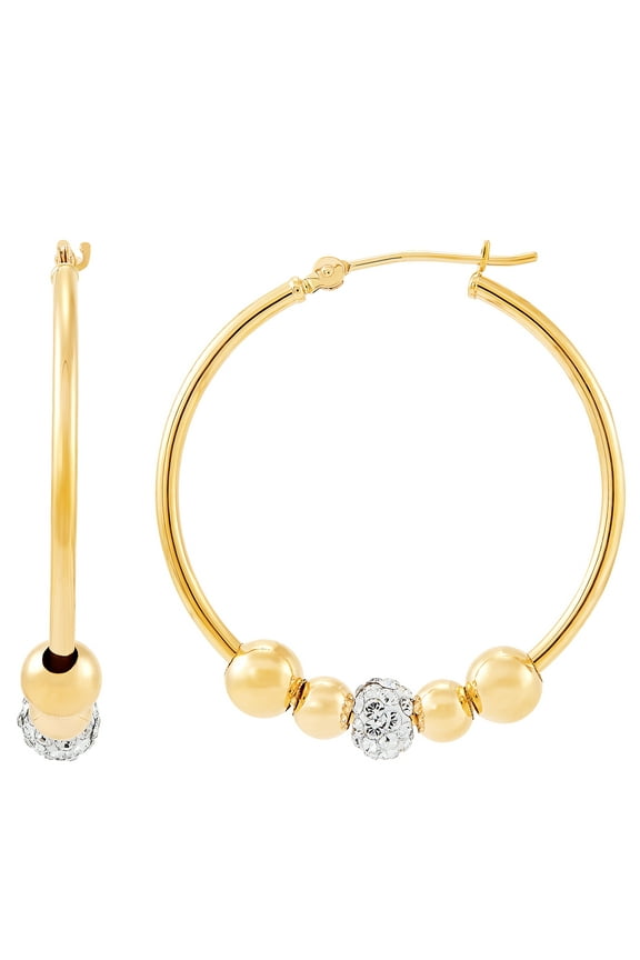 Crystal Beads Hollow Round Hoops in 10K Yellow Gold