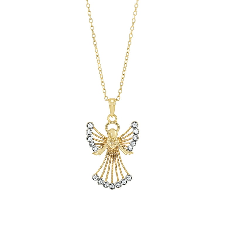 Brilliance Fine Jewelry Crystals Angel Pendant in Sterling Silver and 18K  Gold Plate,18