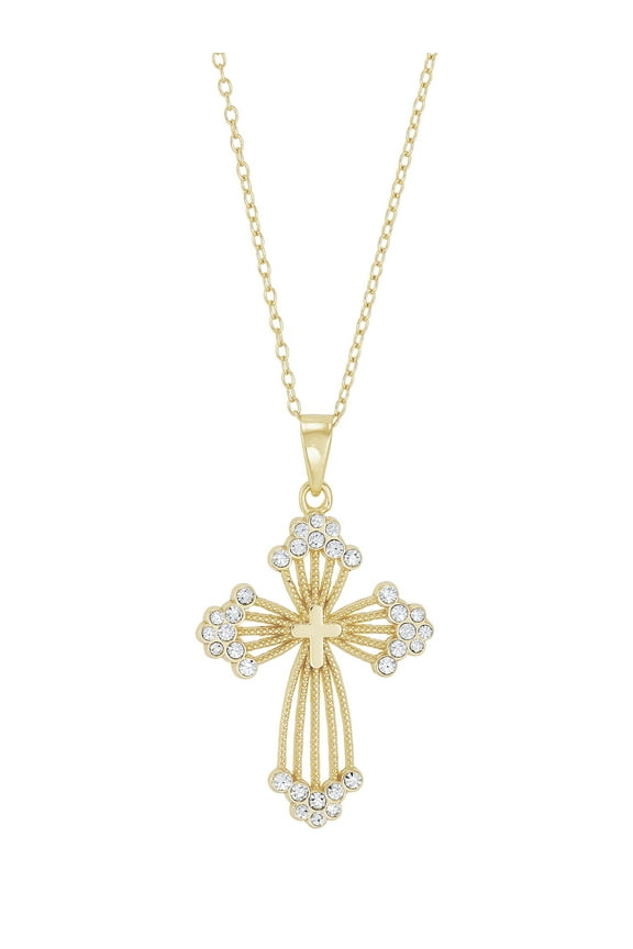 Crystals Beaded Cross Pendant in Sterling Silver and 18K Gold Plate,18"