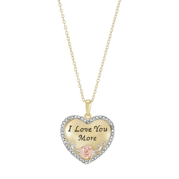 Brilliance Fine Jewelry Crystals Border Heart Pendant in Sterling Silver and 18K Gold Plate, 18"