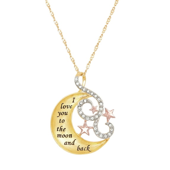 Brilliance Fine Jewelry Crystals Moon Stars Pendant in Sterling Silver and 18kt Gold Plate,18"