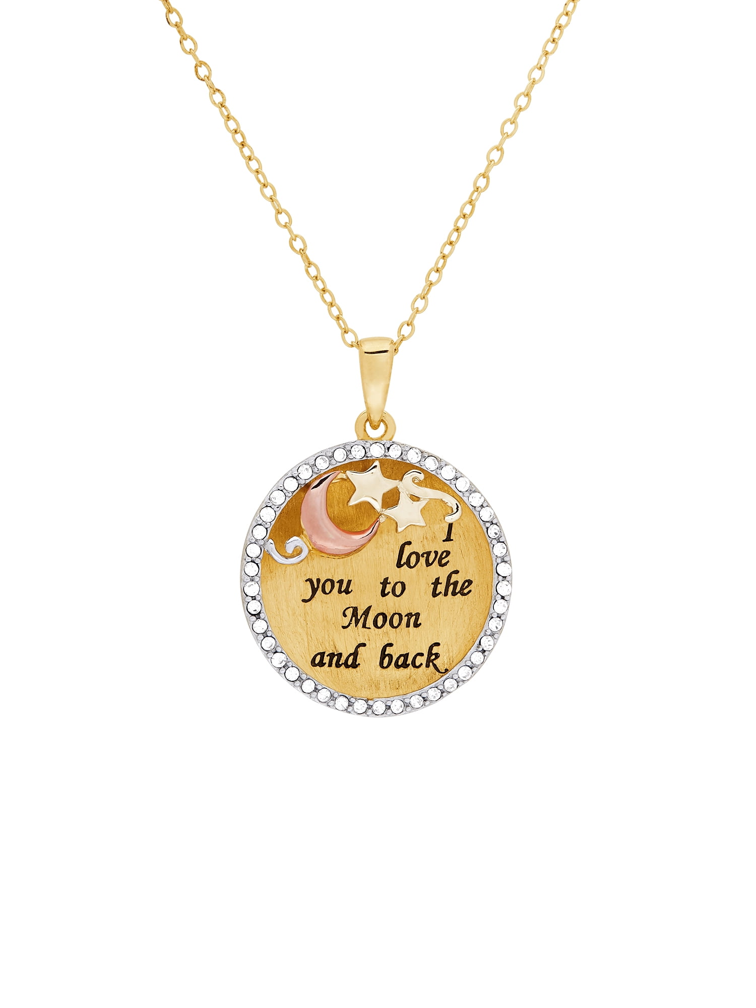 Brilliance Fine Jewelry Crystals Moon Stars Pendant in Sterling Silver with 18K Gold Plate 18"