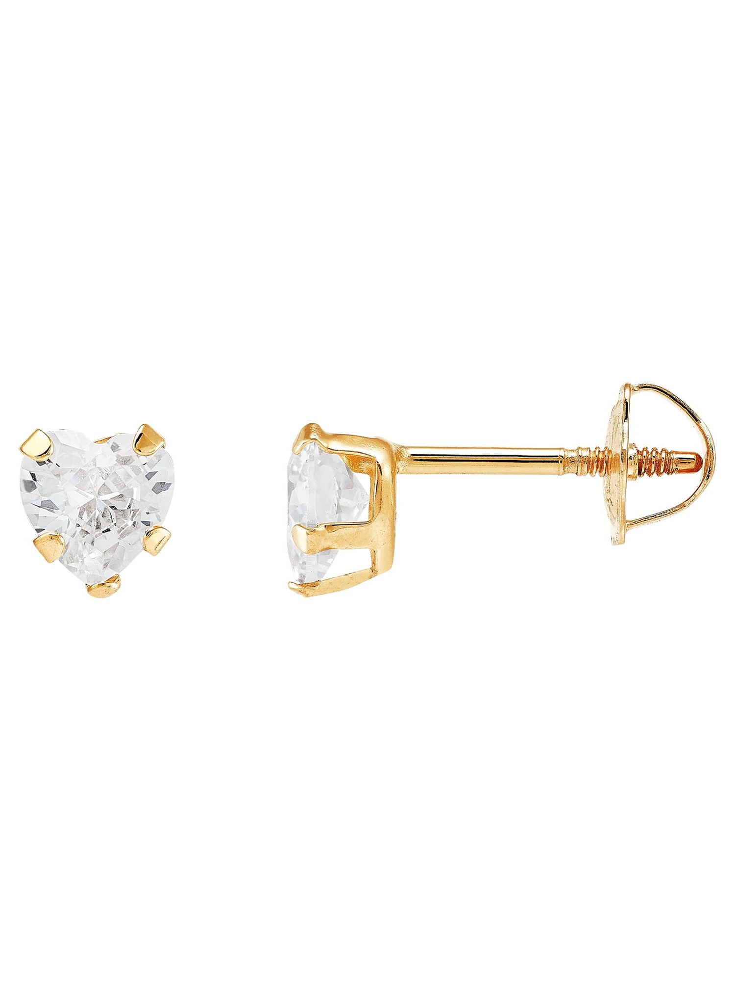 Brilliance Fine Jewelry Cubic Zirconia 4MM Small Heart Studs in 10K Yellow Gold
