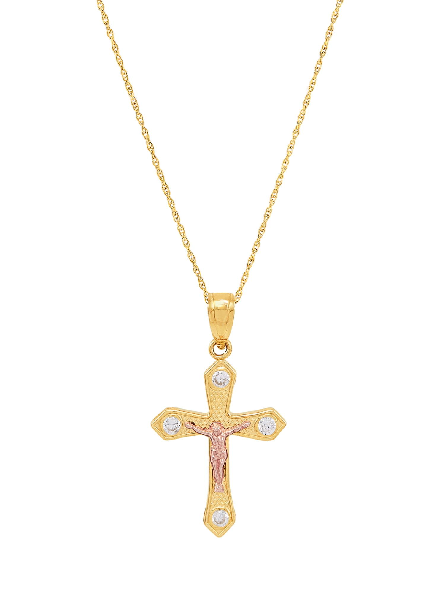 BRILLIANCE FINE JEWELRY Cubic Zirconia Cross in 10K Two-Tone Gold on Gold filled Chain,14"