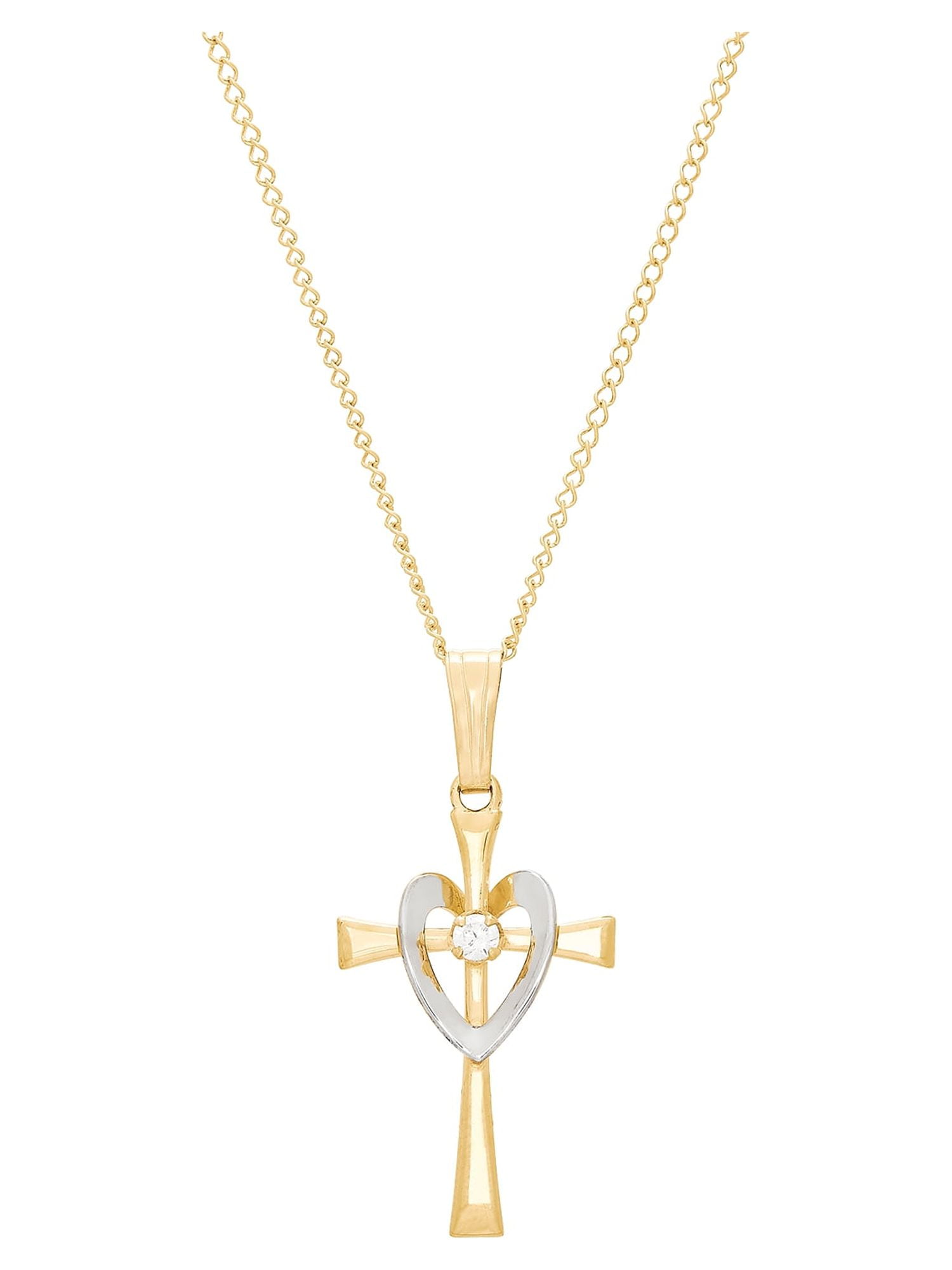 Brilliance Fine Jewelry Cubic Zirconia Cross with Heart Pendant in Gold-Filled,18"