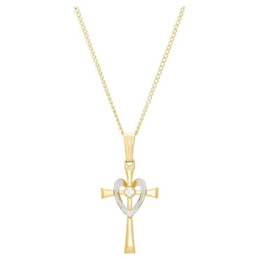 Brilliance Fine Jewelry Cubic Zirconia Cross with Heart Pendant in Gold-Filled,18"