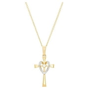 Brilliance Fine Jewelry Cubic Zirconia Cross with Heart Pendant in Gold-Filled,18