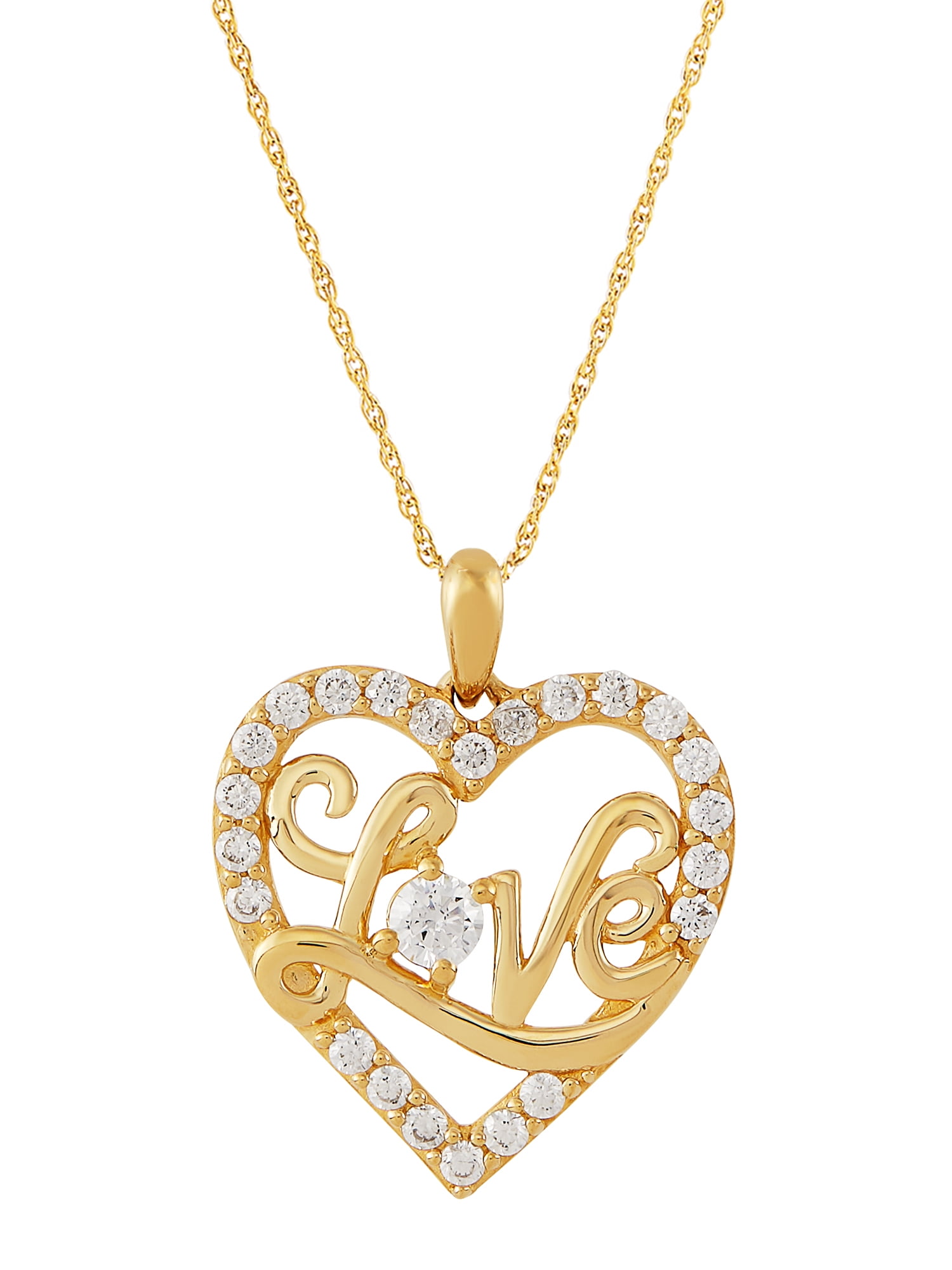 10K Yellow Gold スモールハートチャーム ネックレス Brilliance Fine Jewelry Cubic Zirconia Heart 10K Yellow Gold on 18