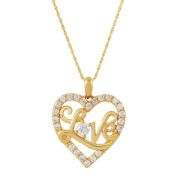 Brilliance Fine Jewelry Cubic Zirconia Heart 10K Yellow Gold on 18" Gold-Filled Chain Pendant