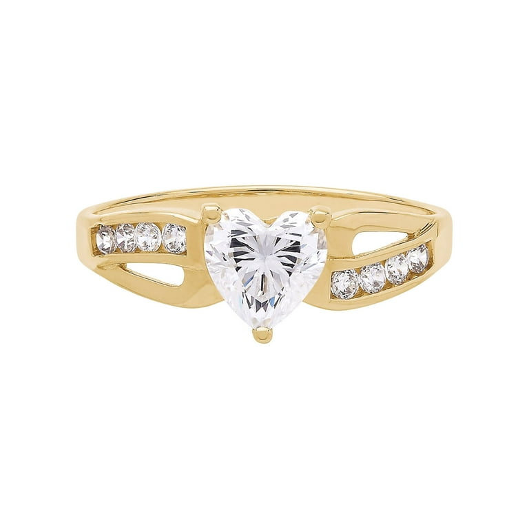 Brilliance Fine Jewelry Cubic Zirconia Heart Ring in 10K Yellow