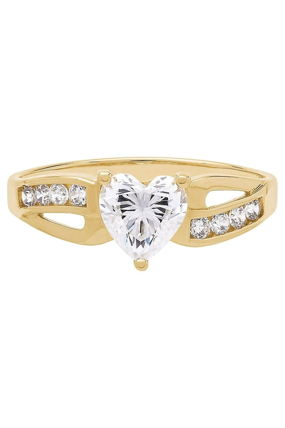 Cubic Zirconia Heart Ring in 10K Yellow Gold,Size 6