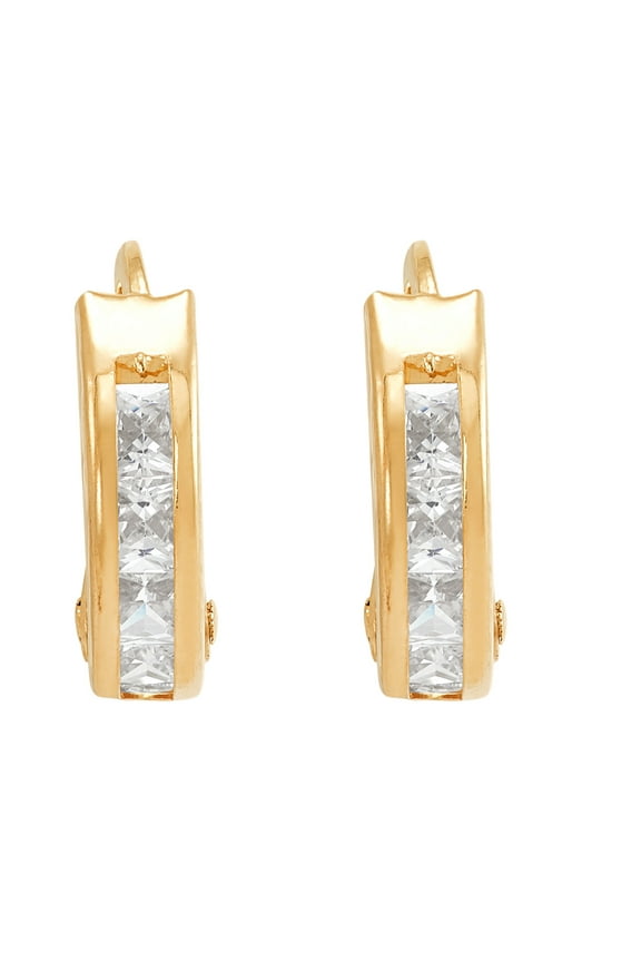 Cubic Zirconia Huggie Style Earrings in 10K Yellow Gold