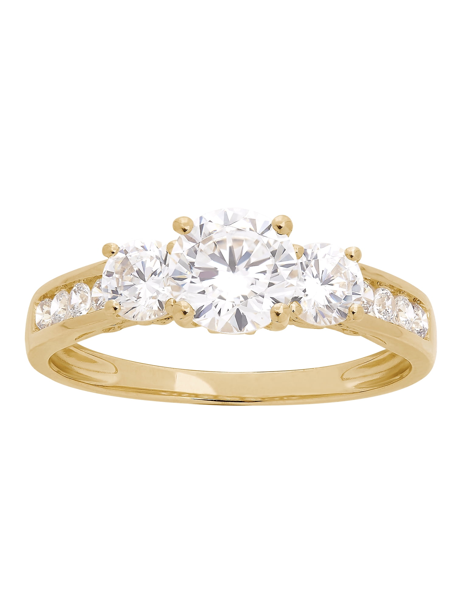 Brilliance Fine Jewelry Cubic Zirconia Round 3-Stone Ring in 10K Yellow Gold,Size 7