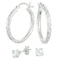 thumbnail image 1 of Brilliance Fine Jewelry Cubic Zirconia Sterling Silver Stud and Hoop Earrings Set, 1 of 1