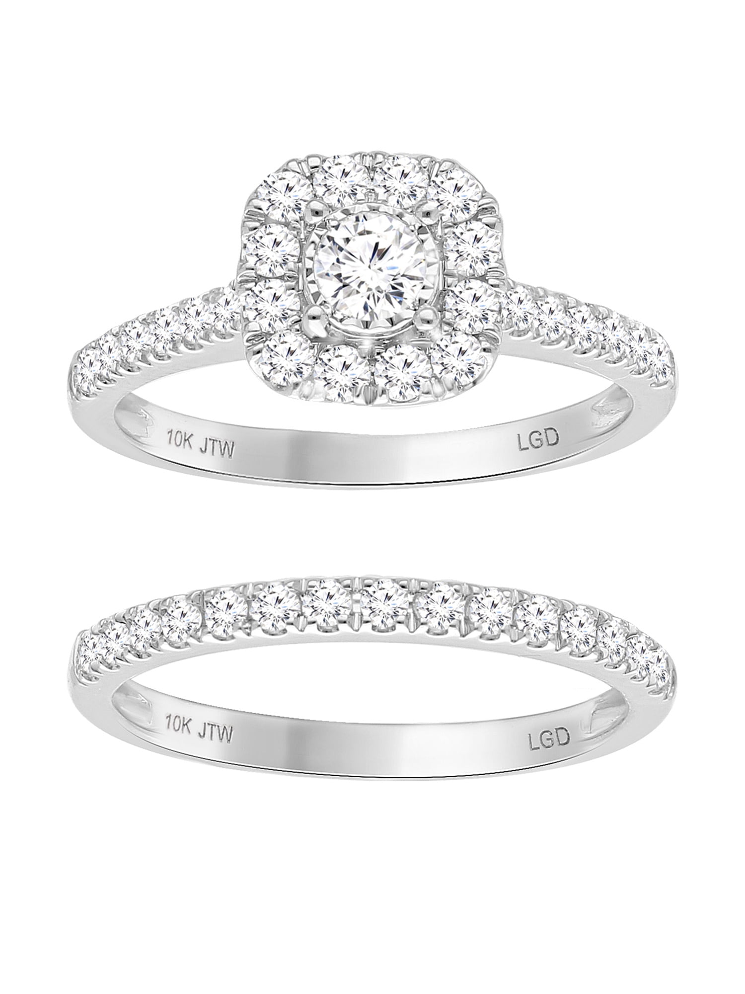 Brilliance Fine Jewelry Cushion 1 Carat Lab Grown Diamond Bridal Ring Set in 10KT White Gold