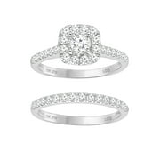 Brilliance Fine Jewelry Cushion 1 Carat Lab Grown Diamond Bridal Ring Set in 10KT White Gold