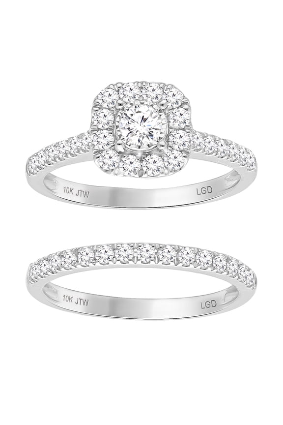Cushion 1 Carat Lab Grown Diamond Bridal Ring Set in 10KT White Gold