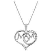 Brilliance Fine Jewelry Women's Natural Diamond Accent Mom Heart Sterling Silver Pendant and Necklace, 18"