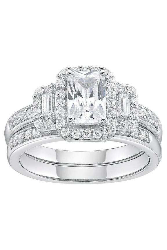 Diamond Bridal Engagement Ring Set, Silver