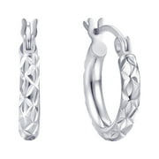 Brilliance Fine Jewelry Diamond Cut Hoop Earrings in Sterling Silver 14.5MM